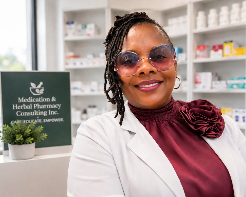 Dr. Naimah Shuayb, PharmD, founder of Medication and Herbal Pharmacy Consulting Inc., in her pharmacy